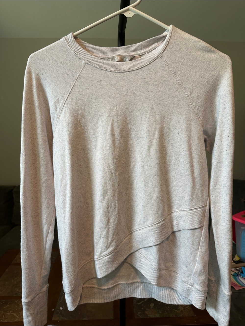 Athleta Light Gray Layered-Hem Crewneck Sweatshirt